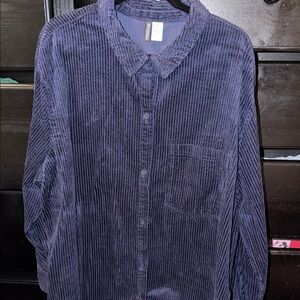 H&M  Corduroy Button-Up Shirt in Navy